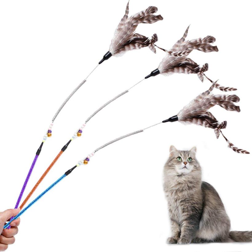 Feather Teaser Cat Toys Spring Bells Beads