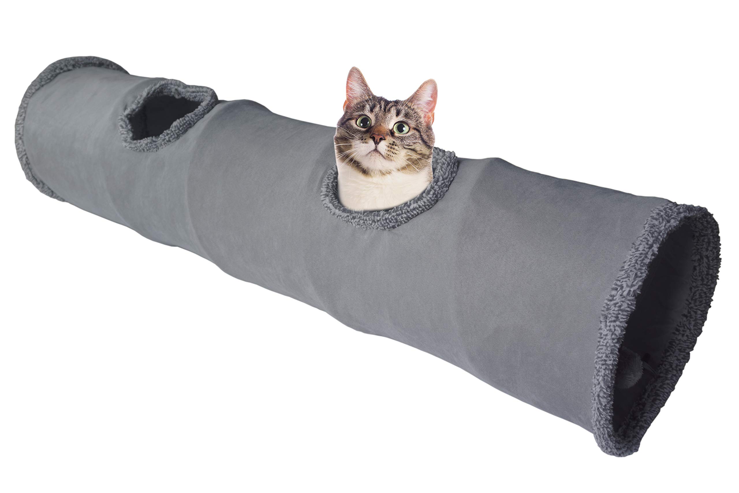 Collapsible Cat Tunnel 2 Window Suede Cat Play Tube
