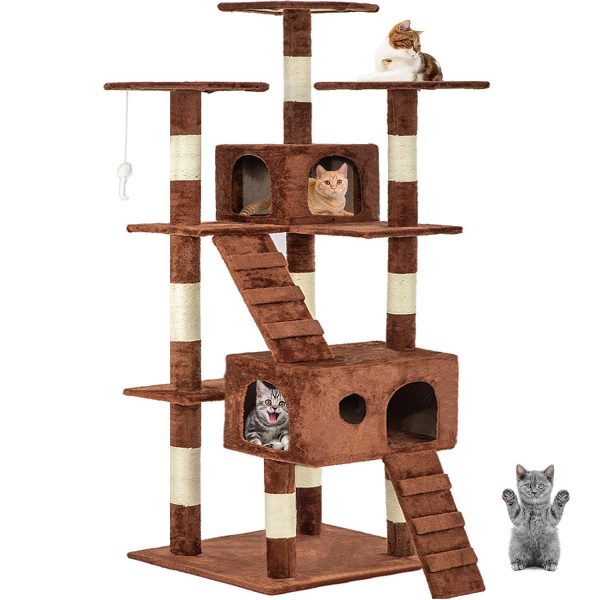 Brown 72" Cat Tree Scratcher Play House Condo Furniture Bed