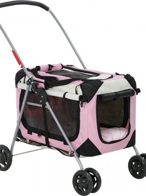 Cat Stroller Travel Camping 4 Wheels Lightweight Waterproof Folding Crate