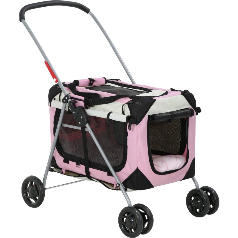 Cat Stroller Travel Camping 4 Wheels Lightweight Waterproof Folding Crate