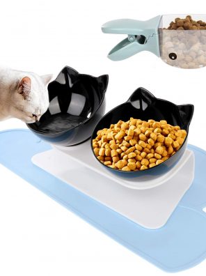 Elevated Cat Bowls with Cat Feeding Mat and Scoop