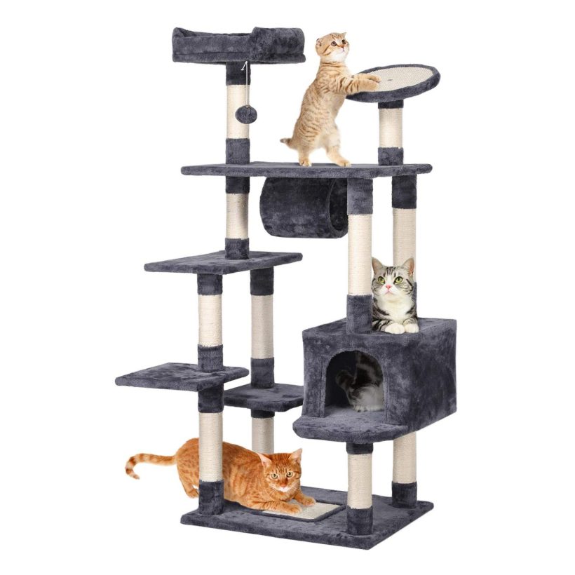 Cat Tree Condo with Scratching Post Plush Perch and Tunnel