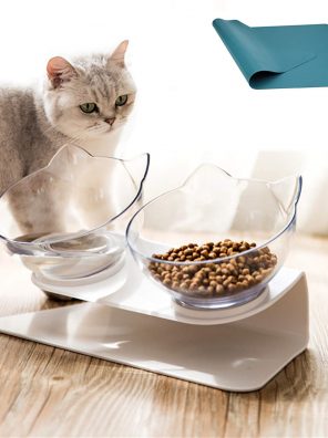 15°Elevated Cat Food Bowls with Silicone Pet Mat