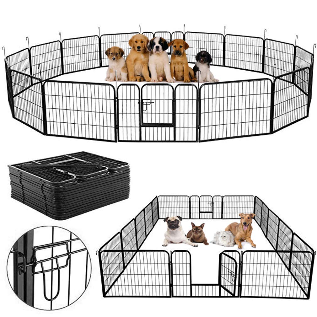 "Expand Your Pet's Playtime with the Versatile 16-Panel Metal Pet Canine Exercise Playpen Fence Door