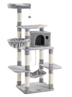 Cat Tree with Feeding Bowl with Sisal Poles, Hammock and Cave