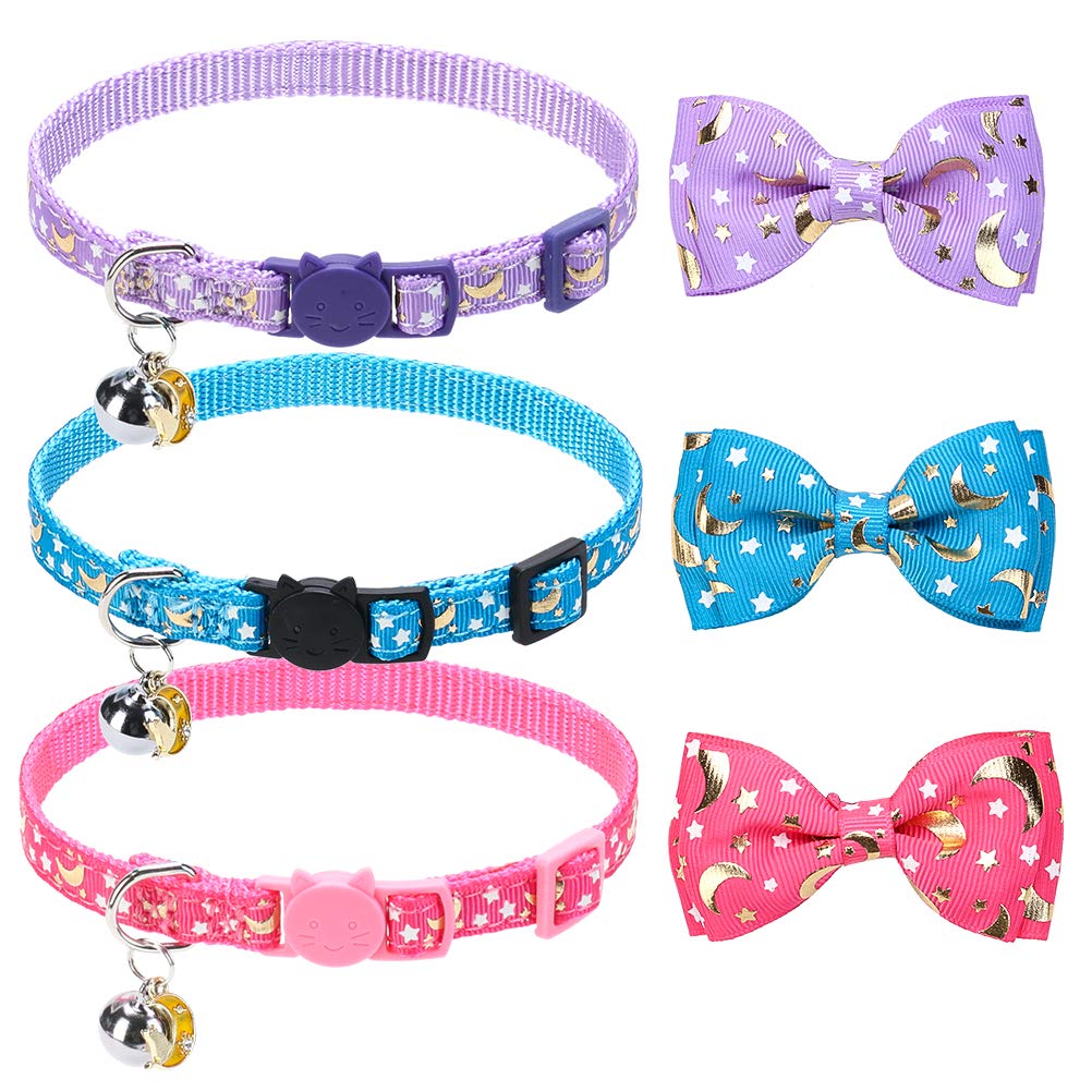 Cat Collar with Bell 3 Pack with Star & Moon Patterns