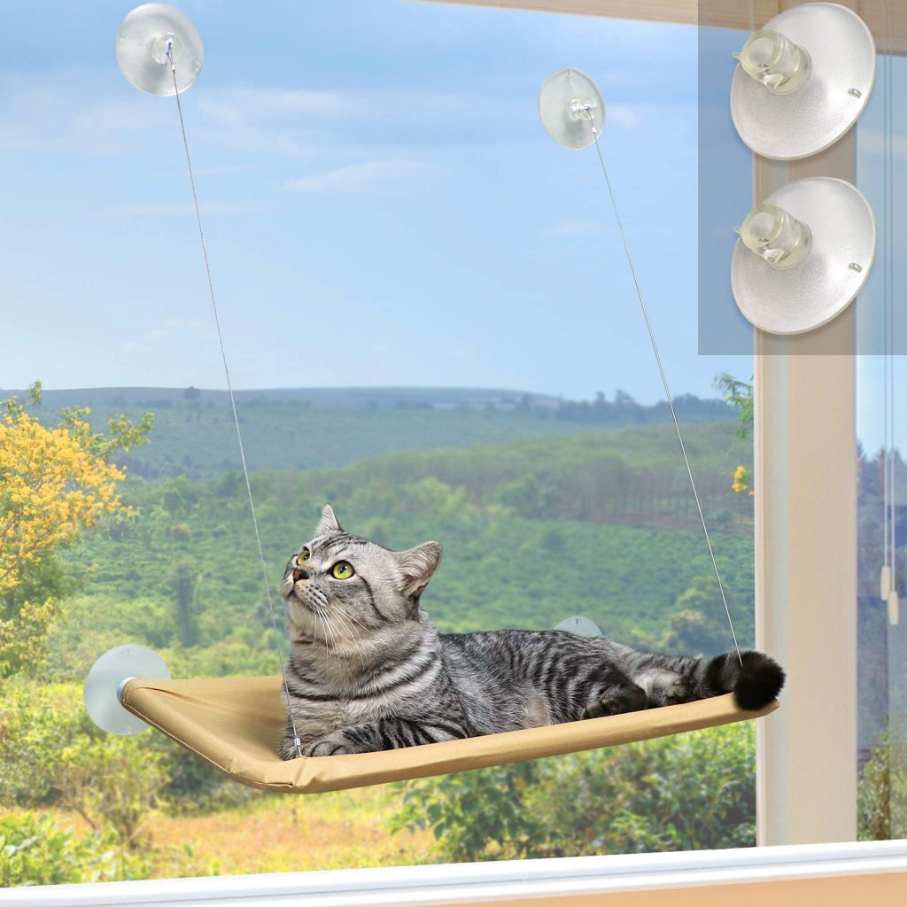 Window Cat Bed, Angela&Alex Cat Window Seat Window Perch Bed Hammock with 2 Extra Replaceable Suction Cups Space Saving All-Around 360° Sunbath Holds Up to 55 lbs for Any Cat Size