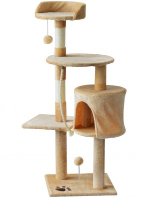 PawHut 45" Plush Sturdy Interactive Cat Condo Tower Scratching
