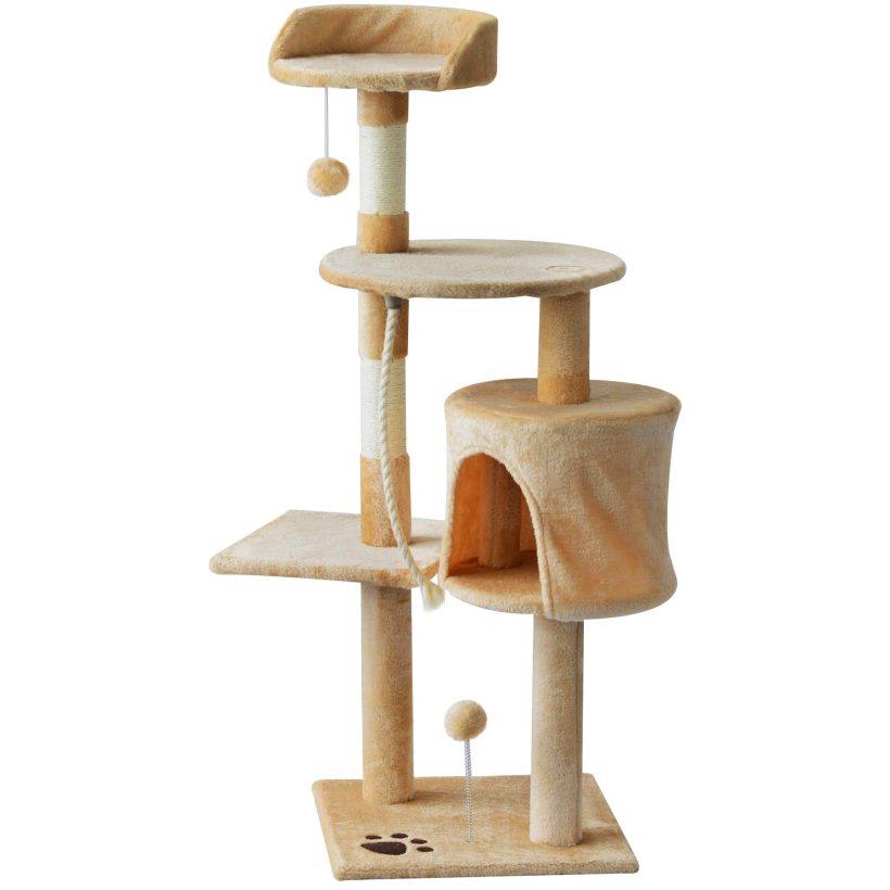 PawHut 45" Plush Sturdy Interactive Cat Condo Tower Scratching