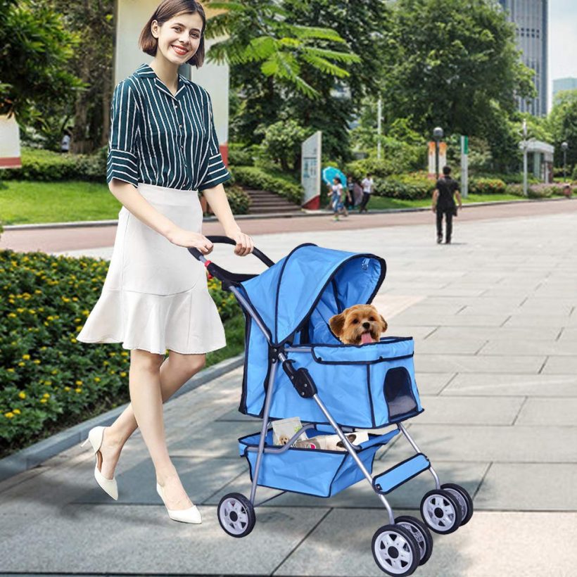 Folding Cat Stroller with Detachable Carrier