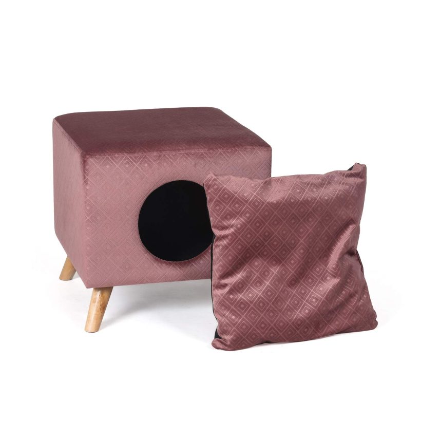 Cat Condo with Cushion Top and Interior Pillow for Cats