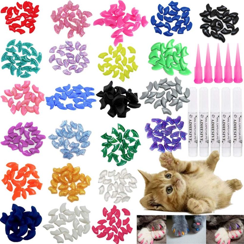 VICTHY 100pcs Cat Nail Caps, Cat Claw Caps Covers