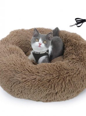 Cat Bed Cat Harness and Leash Set Soft Plush Donut