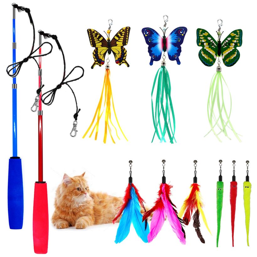 Retractable Cat Feather Toy Set Toys Wand