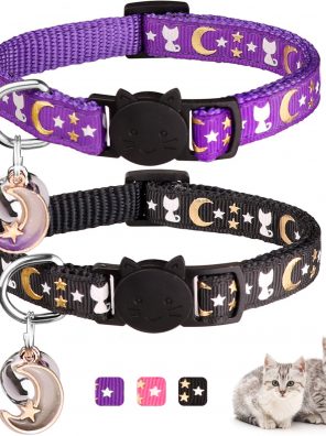 Cat Collar with Bell Gold Moons and Stars Safety Collar