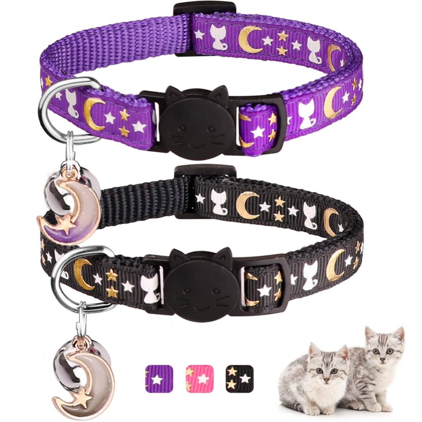 Cat Collar with Bell Gold Moons and Stars Safety Collar