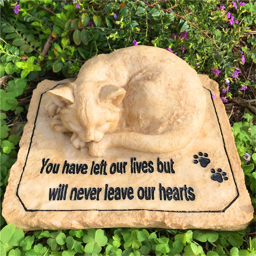 Cat Memorial Stones with A Sleeping Cat on The Top