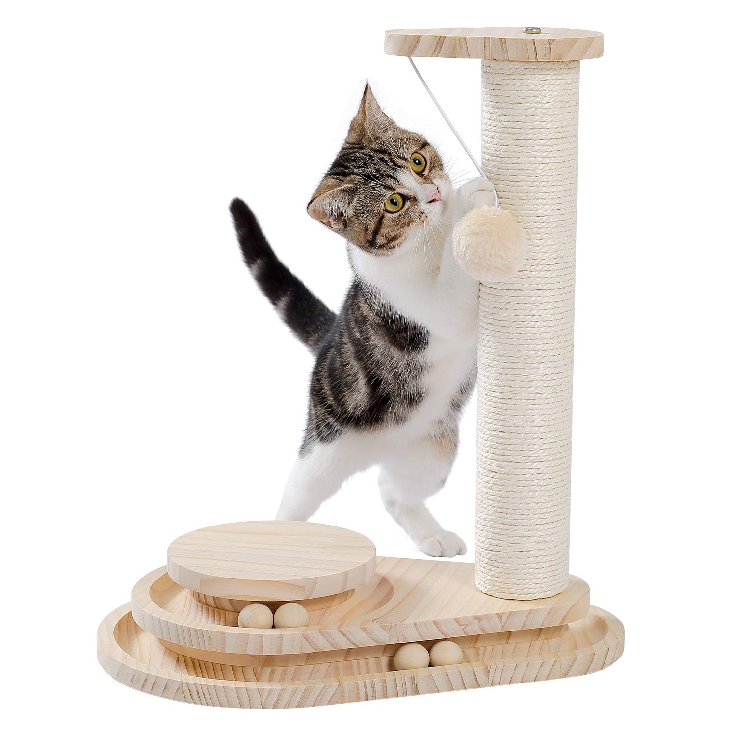 Made4Pets Wooden Cat Scratching Post Two-Layer Cat Toy