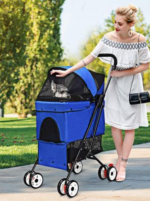 PETSJOY Cat Dog Stroller, One-Click Folding Pet Stroller