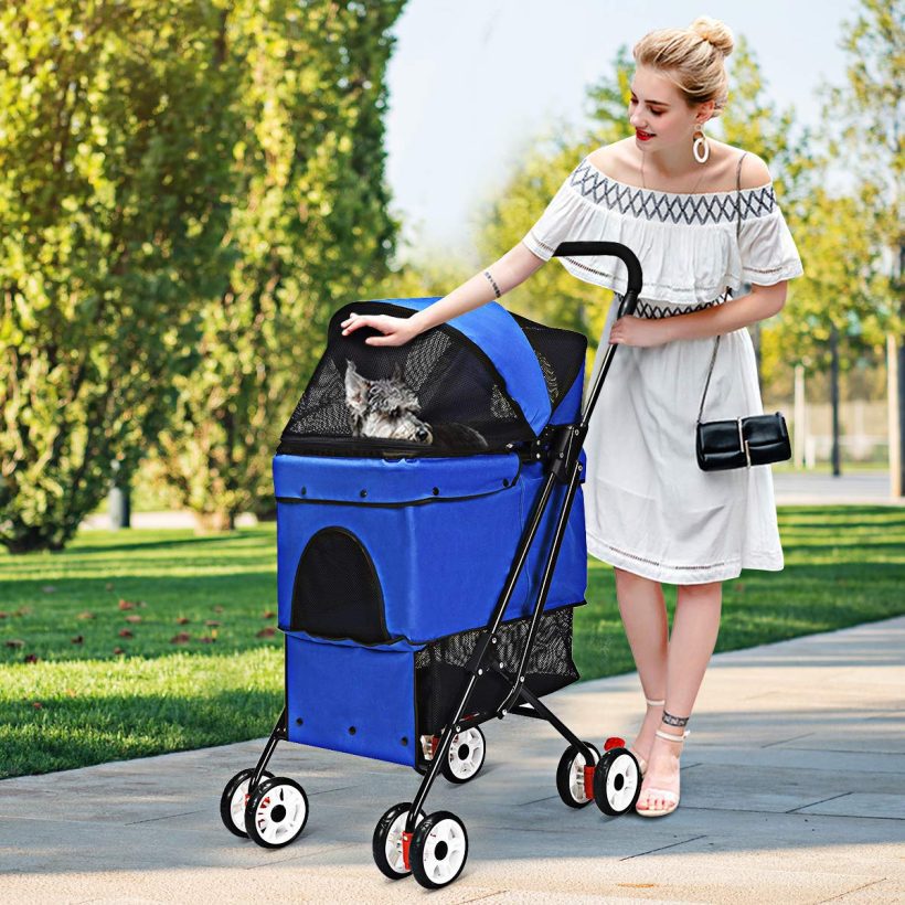 PETSJOY Cat Dog Stroller, One-Click Folding Pet Stroller