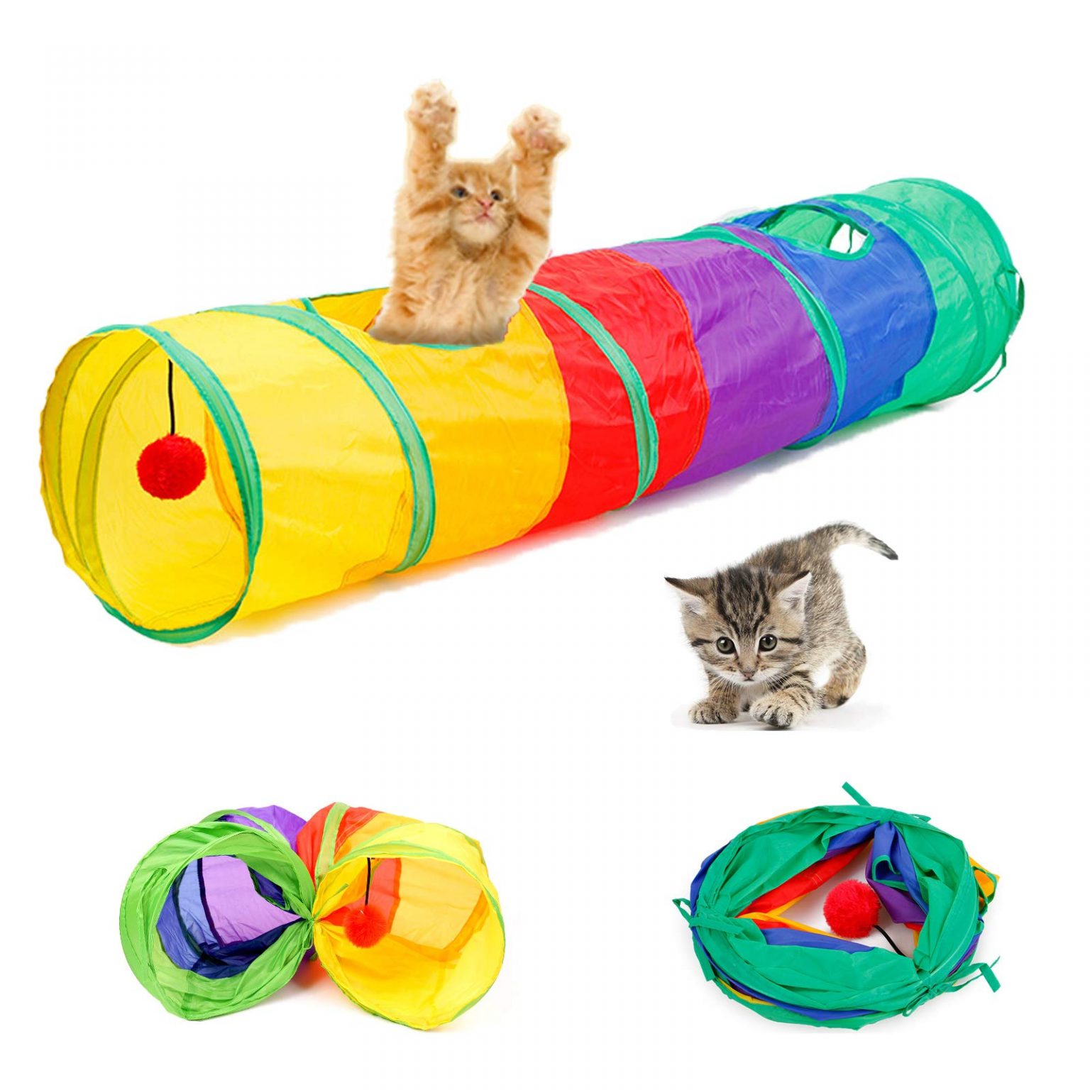 Cat Tunnel with Play Ball, Foldable Rainbow S-Tunnel Review Price ...