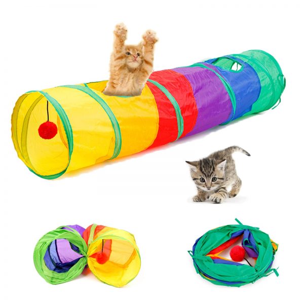 Cat Tunnel with Play Ball, Foldable Rainbow S-Tunnel