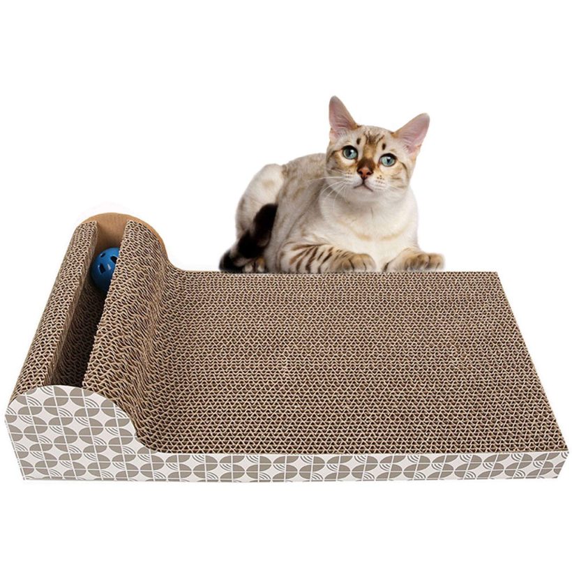 Cat Toy with Catnip Scratch Board Lounge with Bell-Ball