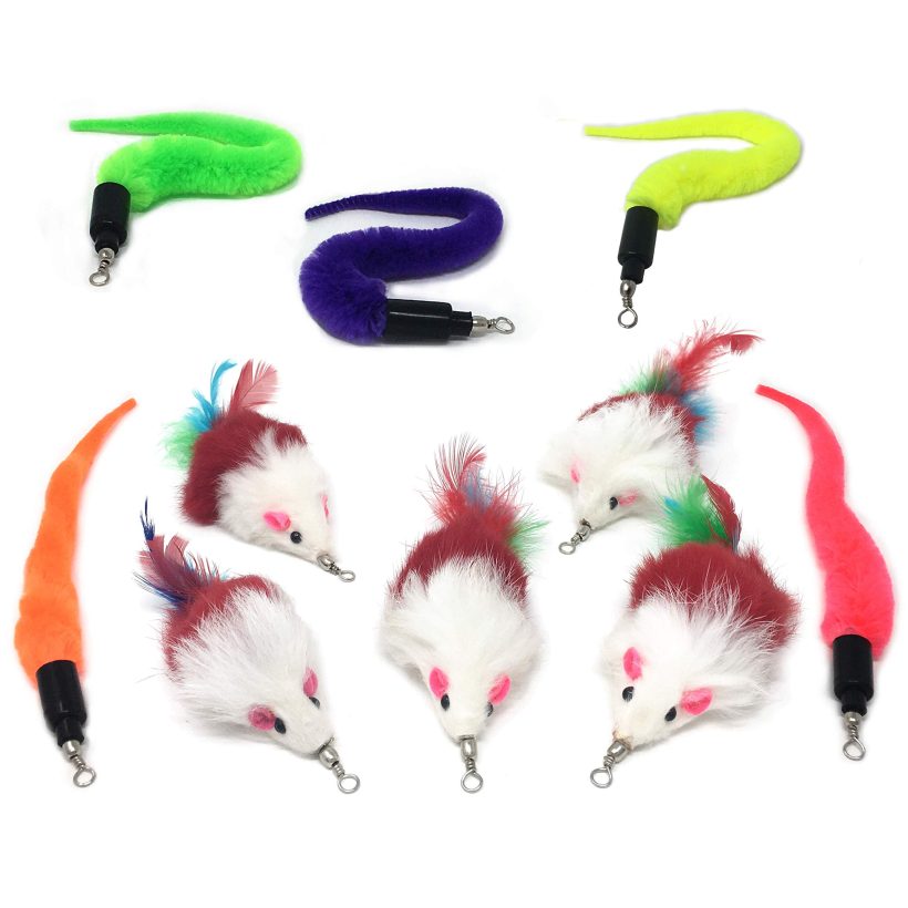 Squiggly Worm Furry Mouse Cat and Kitten Feather Toy