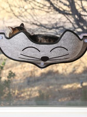 Mount Window Bed Kitty Sill Gray with Kitty Face