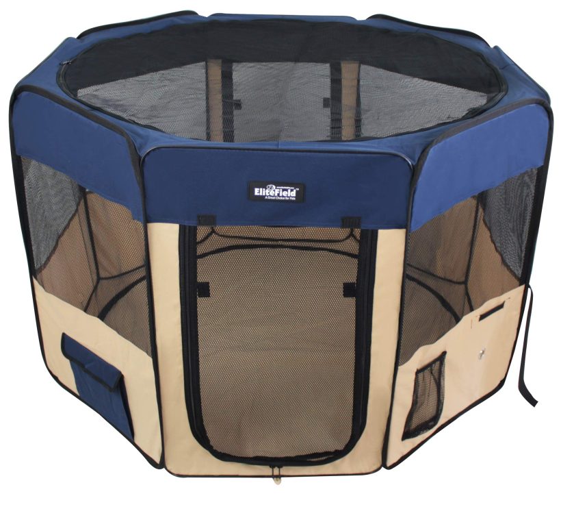 2-Door Soft Cats Pet Playpen Navy Blue and Beige