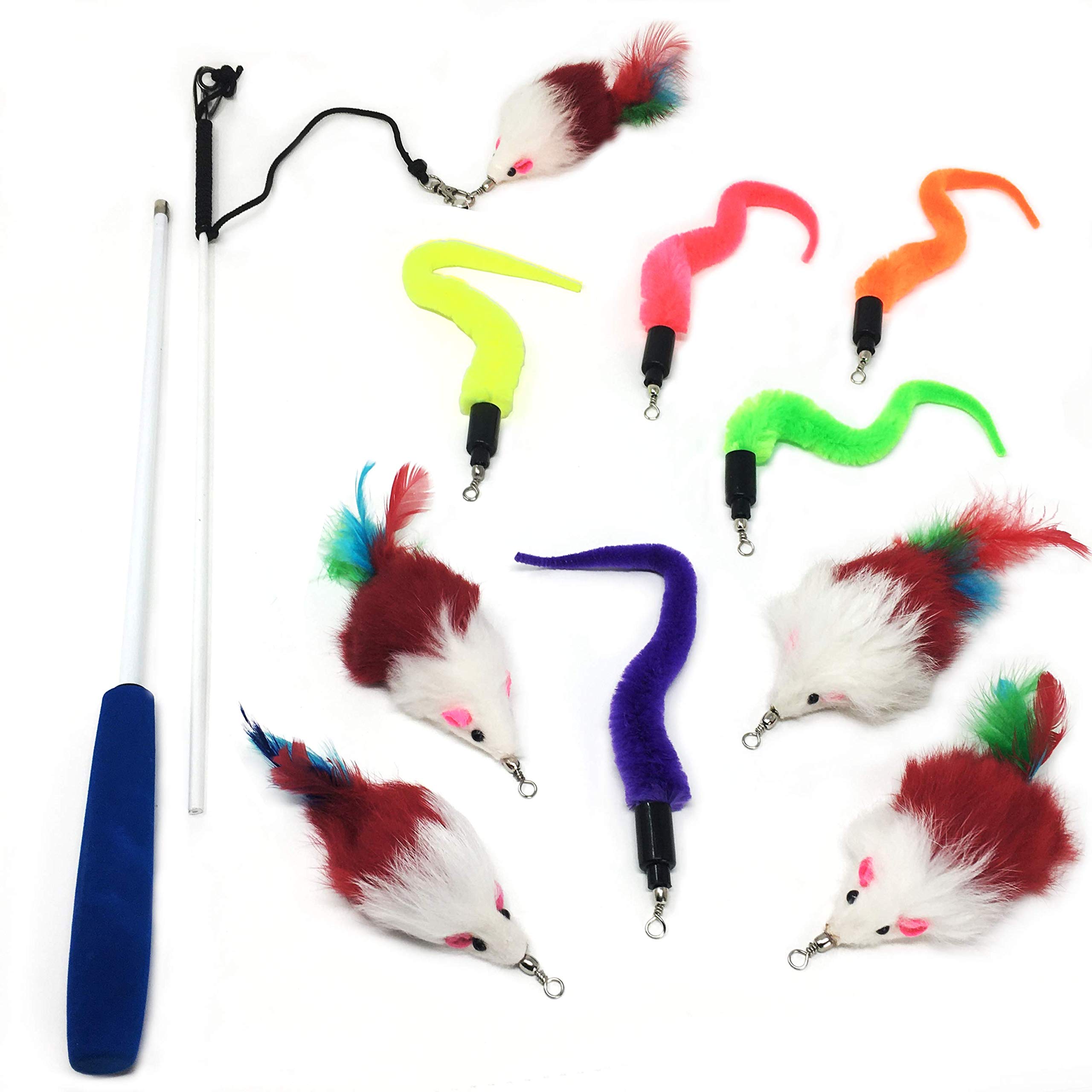 Squiggly Worm and Mouse Cat Feather Teaser Exerciser Toy
