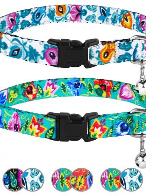 Floral Cat Collar with Bell Black Red