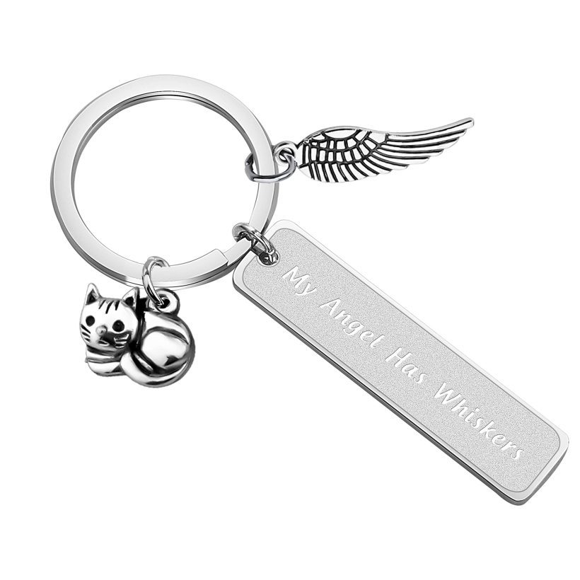 Cats Pet Memorial Keychain My Angel Has Whiskers