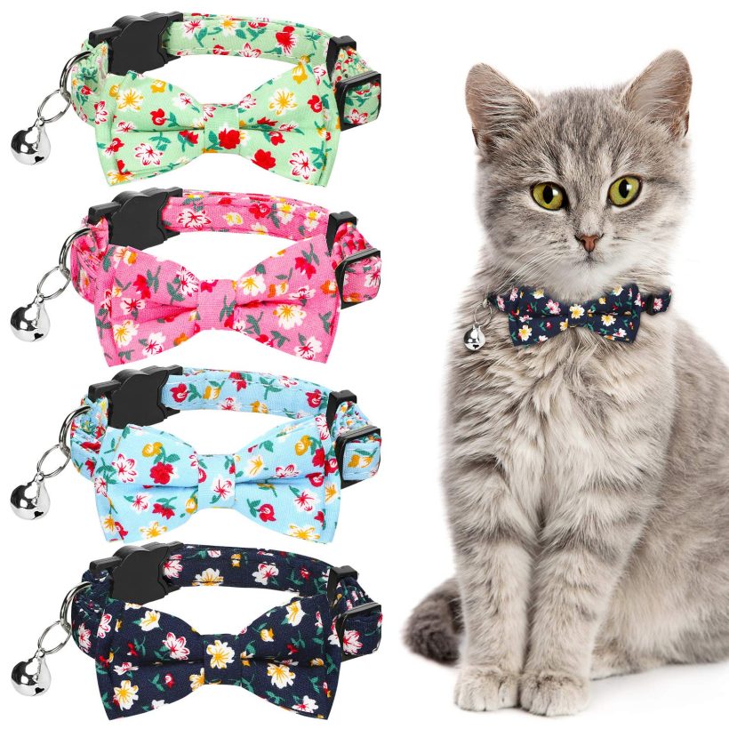 4 Pieces Cat Collars Breakaway Pet Collar with Removable Bell