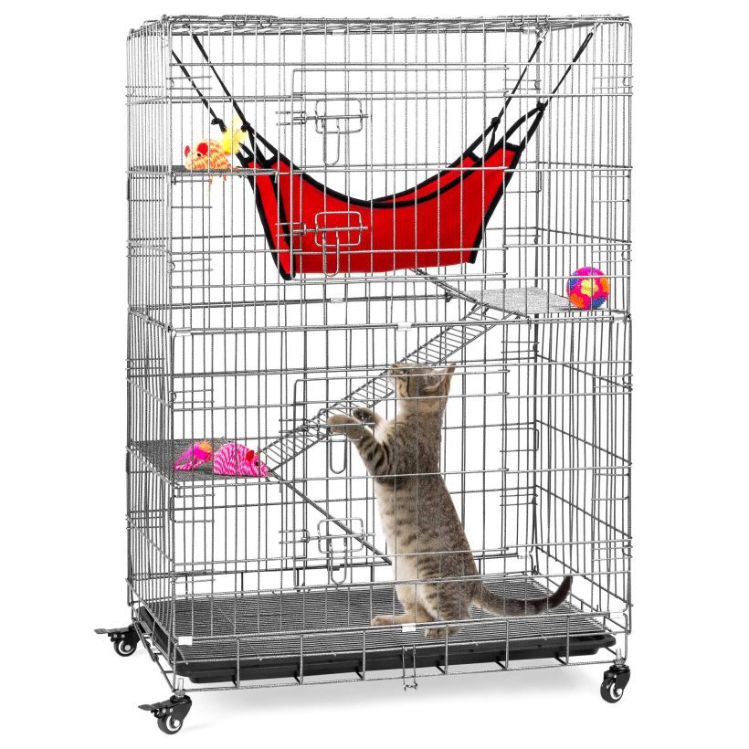 Cage Playpen Kennel Crate for Cats with Hammock