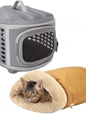 Collapsible Carrier & Pet Magasin Self Warming Cat Cave Bundle
